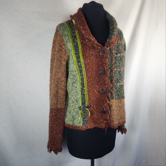 Anthropologie CURIO Small Wool Blend Patchwork Cardigan Sweater BoHo Cottagecore - Picture 2 of 10